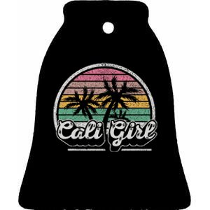 Cali Girl California Retro California Palm Trees Summer Ceramic Bell Ornament