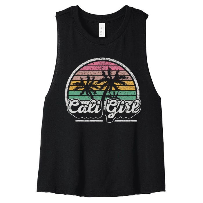 Cali Girl California Retro California Palm Trees Summer Women's Racerback Cropped Tank