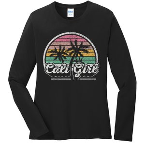 Cali Girl California Retro California Palm Trees Summer Ladies Long Sleeve Shirt