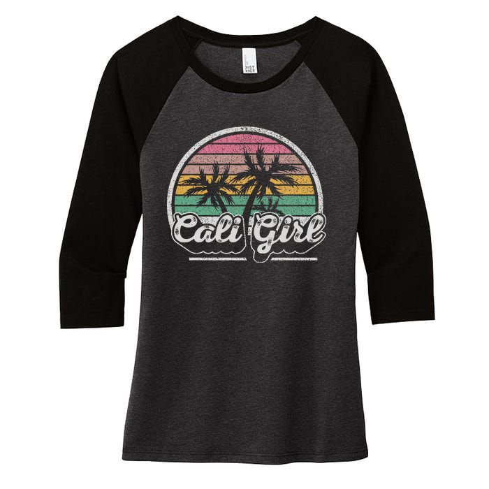 Cali Girl California Retro California Palm Trees Summer Women's Tri-Blend 3/4-Sleeve Raglan Shirt