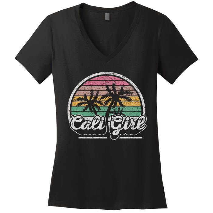 Cali Girl California Retro California Palm Trees Summer Women's V-Neck T-Shirt