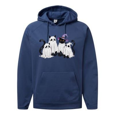 Cute Ghost Cats Halloween Outfit Costumes Black Cats Funny Performance Fleece Hoodie