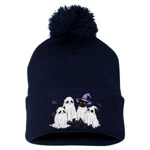 Cute Ghost Cats Halloween Outfit Costumes Black Cats Funny Pom Pom 12in Knit Beanie