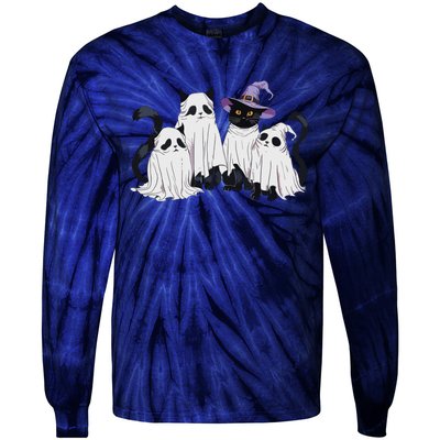 Cute Ghost Cats Halloween Outfit Costumes Black Cats Funny Tie-Dye Long Sleeve Shirt