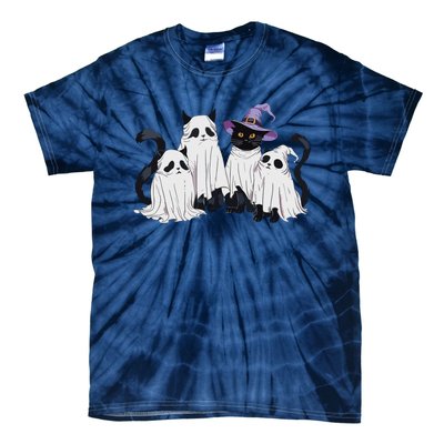 Cute Ghost Cats Halloween Outfit Costumes Black Cats Funny Tie-Dye T-Shirt