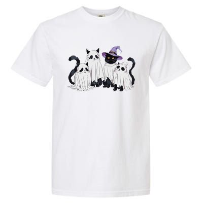 Cute Ghost Cats Halloween Outfit Costumes Black Cats Funny Garment-Dyed Heavyweight T-Shirt