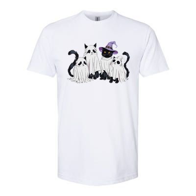 Cute Ghost Cats Halloween Outfit Costumes Black Cats Funny Softstyle CVC T-Shirt