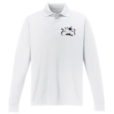 Cute Ghost Cats Halloween Outfit Costumes Black Cats Funny Performance Long Sleeve Polo