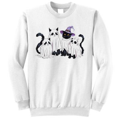 Cute Ghost Cats Halloween Outfit Costumes Black Cats Funny Sweatshirt