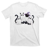 Cute Ghost Cats Halloween Outfit Costumes Black Cats Funny T-Shirt