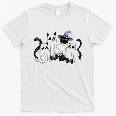 Cute Ghost Cats Halloween Outfit Costumes Black Cats Funny T-Shirt