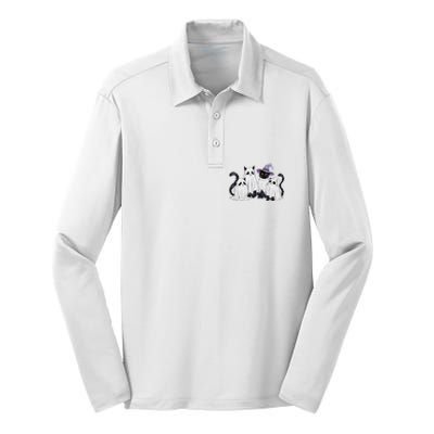 Cute Ghost Cats Halloween Outfit Costumes Black Cats Funny Silk Touch Performance Long Sleeve Polo