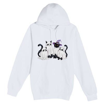 Cute Ghost Cats Halloween Outfit Costumes Black Cats Funny Premium Pullover Hoodie