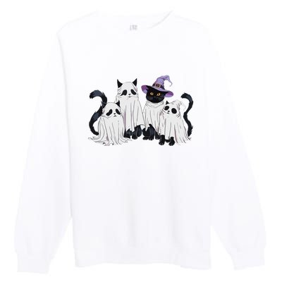 Cute Ghost Cats Halloween Outfit Costumes Black Cats Funny Premium Crewneck Sweatshirt