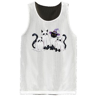 Cute Ghost Cats Halloween Outfit Costumes Black Cats Funny Mesh Reversible Basketball Jersey Tank