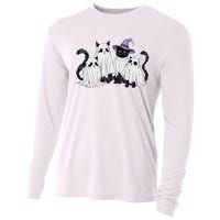 Cute Ghost Cats Halloween Outfit Costumes Black Cats Funny Cooling Performance Long Sleeve Crew