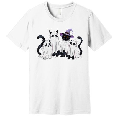 Cute Ghost Cats Halloween Outfit Costumes Black Cats Funny Premium T-Shirt