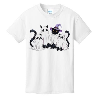 Cute Ghost Cats Halloween Outfit Costumes Black Cats Funny Kids T-Shirt