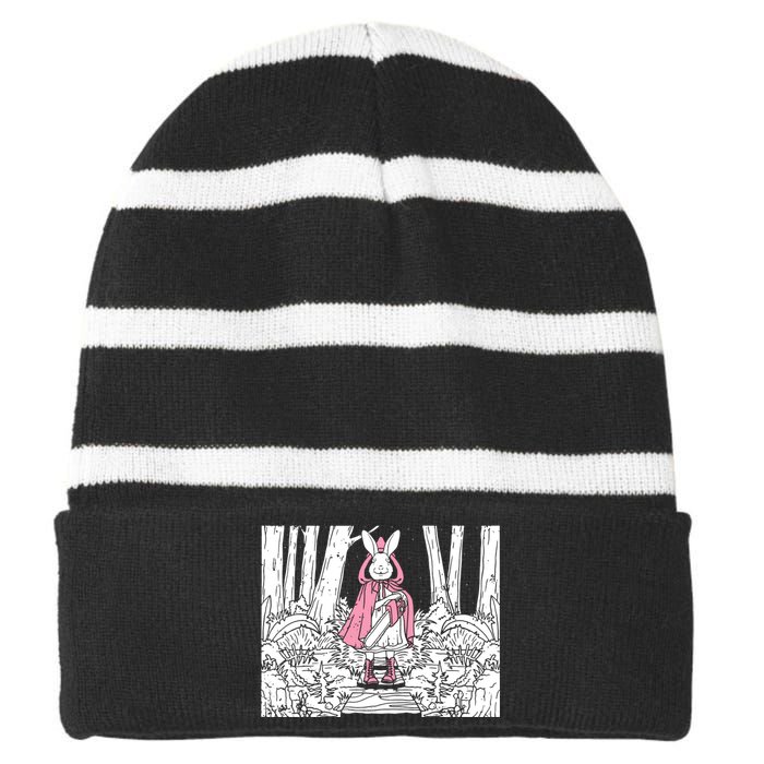 Creepy Gothic Chainsaw Bunny Goth Horror Darkness Striped Beanie with Solid Band