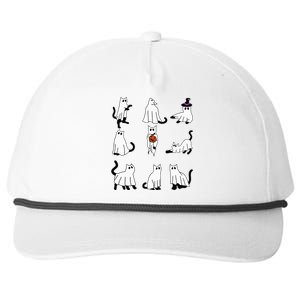 Cute Ghost Cat Funny Halloween Outfit Costumes Black Cat Snapback Five-Panel Rope Hat