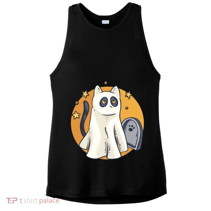 Cute Ghost Cat Funny Halloween Outfit Costumes Black Cat Ladies PosiCharge Tri-Blend Wicking Tank