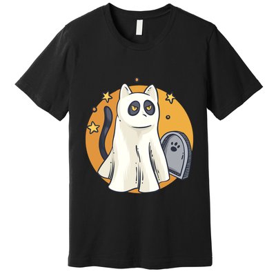 Cute Ghost Cat Funny Halloween Outfit Costumes Black Cat Premium T-Shirt