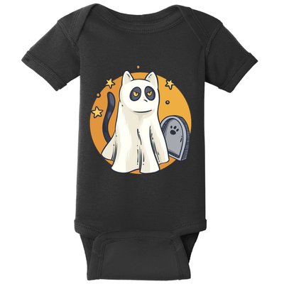 Cute Ghost Cat Funny Halloween Outfit Costumes Black Cat Baby Bodysuit