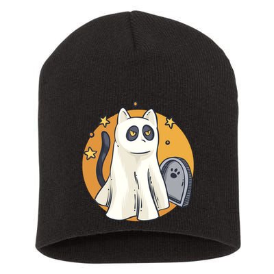 Cute Ghost Cat Funny Halloween Outfit Costumes Black Cat Short Acrylic Beanie