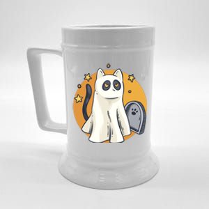 Cute Ghost Cat Funny Halloween Outfit Costumes Black Cat Beer Stein