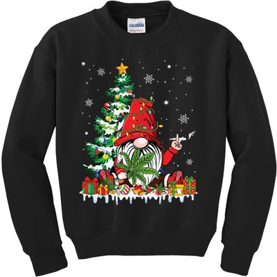 Cute Gnome Christmas Lights Funny Xmas Cannabis Marijuana Kids Sweatshirt