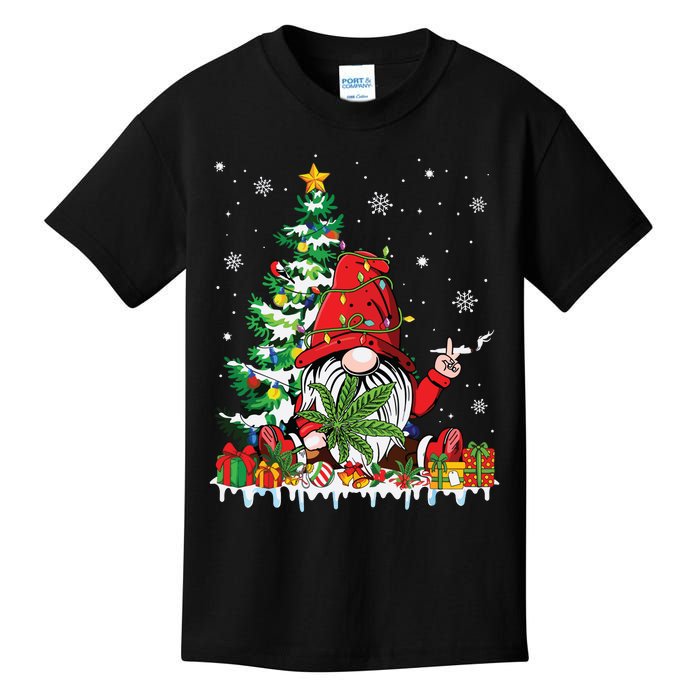 Cute Gnome Christmas Lights Funny Xmas Cannabis Marijuana Kids T-Shirt