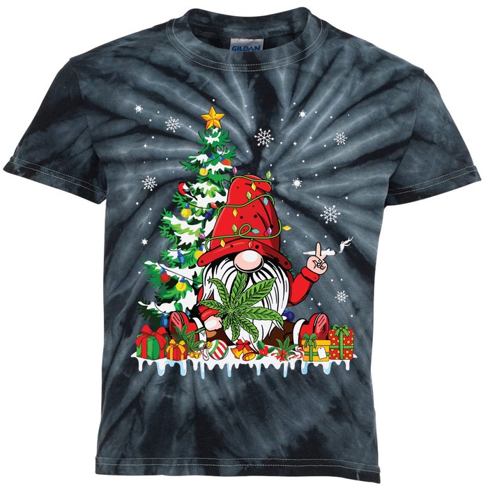 Cute Gnome Christmas Lights Funny Xmas Cannabis Marijuana Kids Tie-Dye T-Shirt