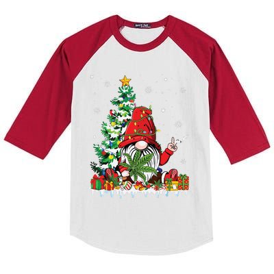 Cute Gnome Christmas Lights Funny Xmas Cannabis Marijuana Kids Colorblock Raglan Jersey