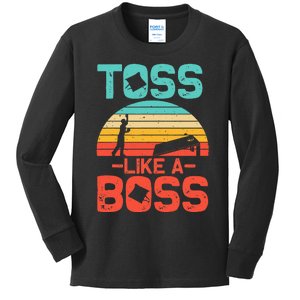 Cornhole Gift Cool Cornhole Toss Like A Boss Kids Long Sleeve Shirt