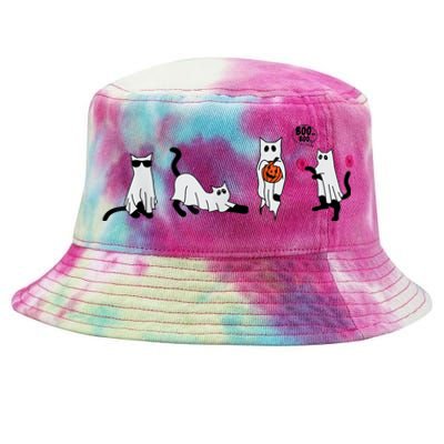 Cute Ghost Cat Funny Halloween Outfit Costumes Ghost Tie-Dyed Bucket Hat