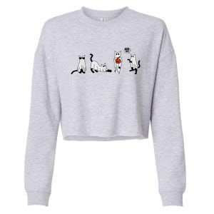 Cute Ghost Cat Funny Halloween Outfit Costumes Ghost Cropped Pullover Crew