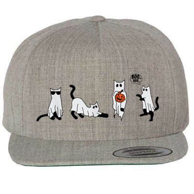 Cute Ghost Cat Funny Halloween Outfit Costumes Ghost Wool Snapback Cap