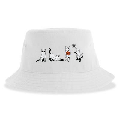 Cute Ghost Cat Funny Halloween Outfit Costumes Ghost Sustainable Bucket Hat