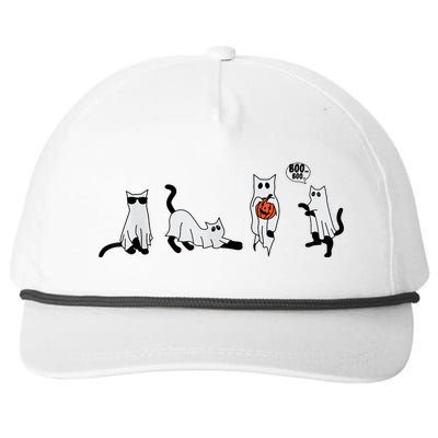 Cute Ghost Cat Funny Halloween Outfit Costumes Ghost Snapback Five-Panel Rope Hat