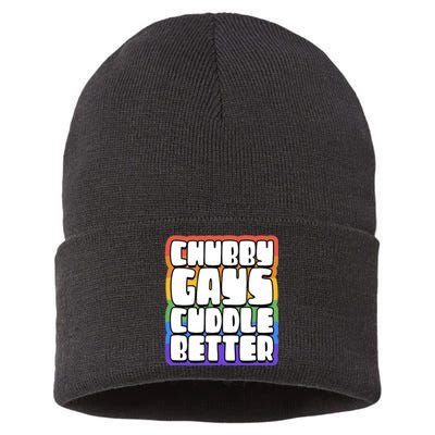 Chubby Gays Cuddle Better Funny Proud Gay Bear Husky Cute Sustainable Knit Beanie