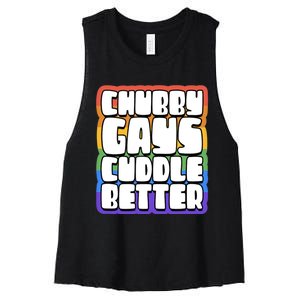 Chubby Gays Cuddle Better Funny Proud Gay Bear Husky Cute Women's Racerback Cropped Tank