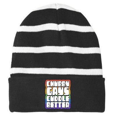 Chubby Gays Cuddle Better Funny Proud Gay Bear Husky Cute Striped Beanie with Solid Band