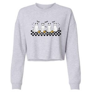 Cute Ghost Cat Funny Halloween Costumes Black Cat Cropped Pullover Crew