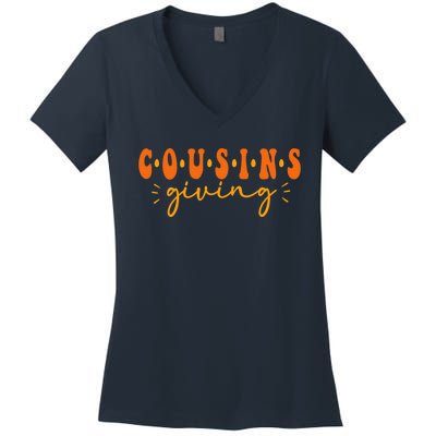 Cousins Giving Cute Turkey Cousin Crew Thanksgiving Family Women's V-Neck T-Shirt