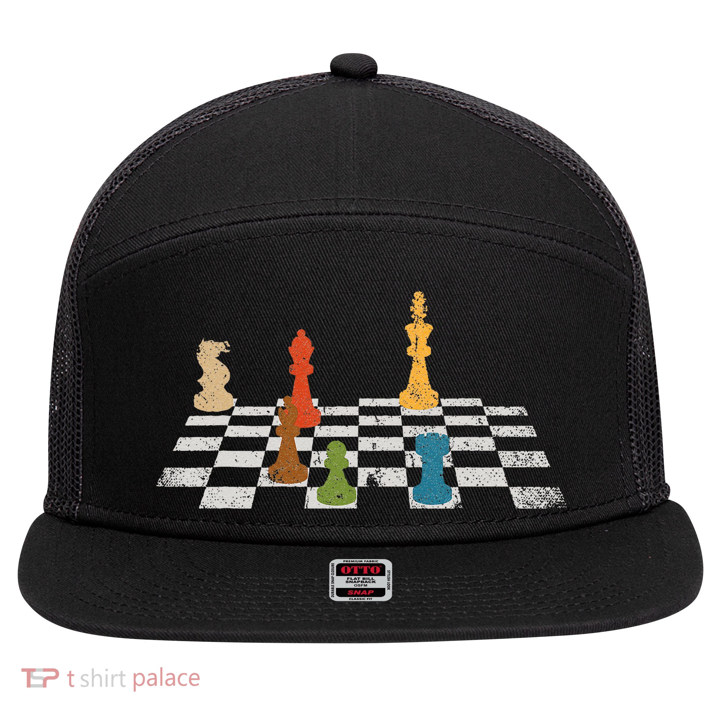 Chess Grandmaster Checkerboard Chess Board Checkmate Chess 7 Panel Mesh Trucker Snapback Hat