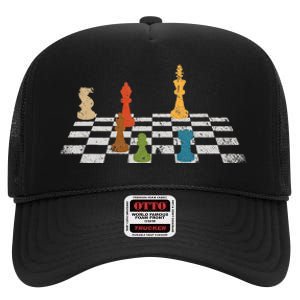 Chess Grandmaster Checkerboard Chess Board Checkmate Chess High Crown Mesh Back Trucker Hat