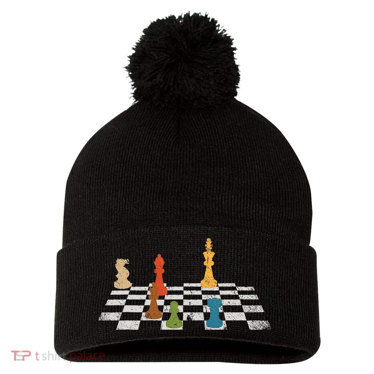 Chess Grandmaster Checkerboard Chess Board Checkmate Chess Pom Pom 12in Knit Beanie