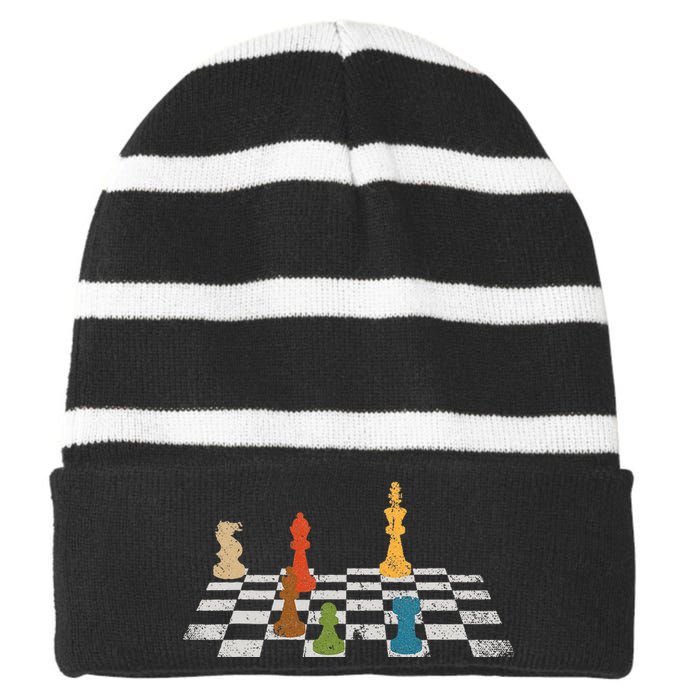 Chess Grandmaster Checkerboard Chess Board Checkmate Chess Striped Beanie with Solid Band