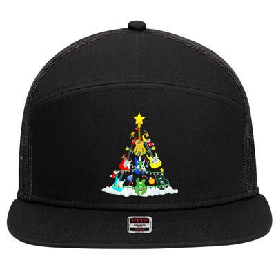 Cute Guitar Christmas Tree Music Stocking Stuffer  7 Panel Mesh Trucker Snapback Hat