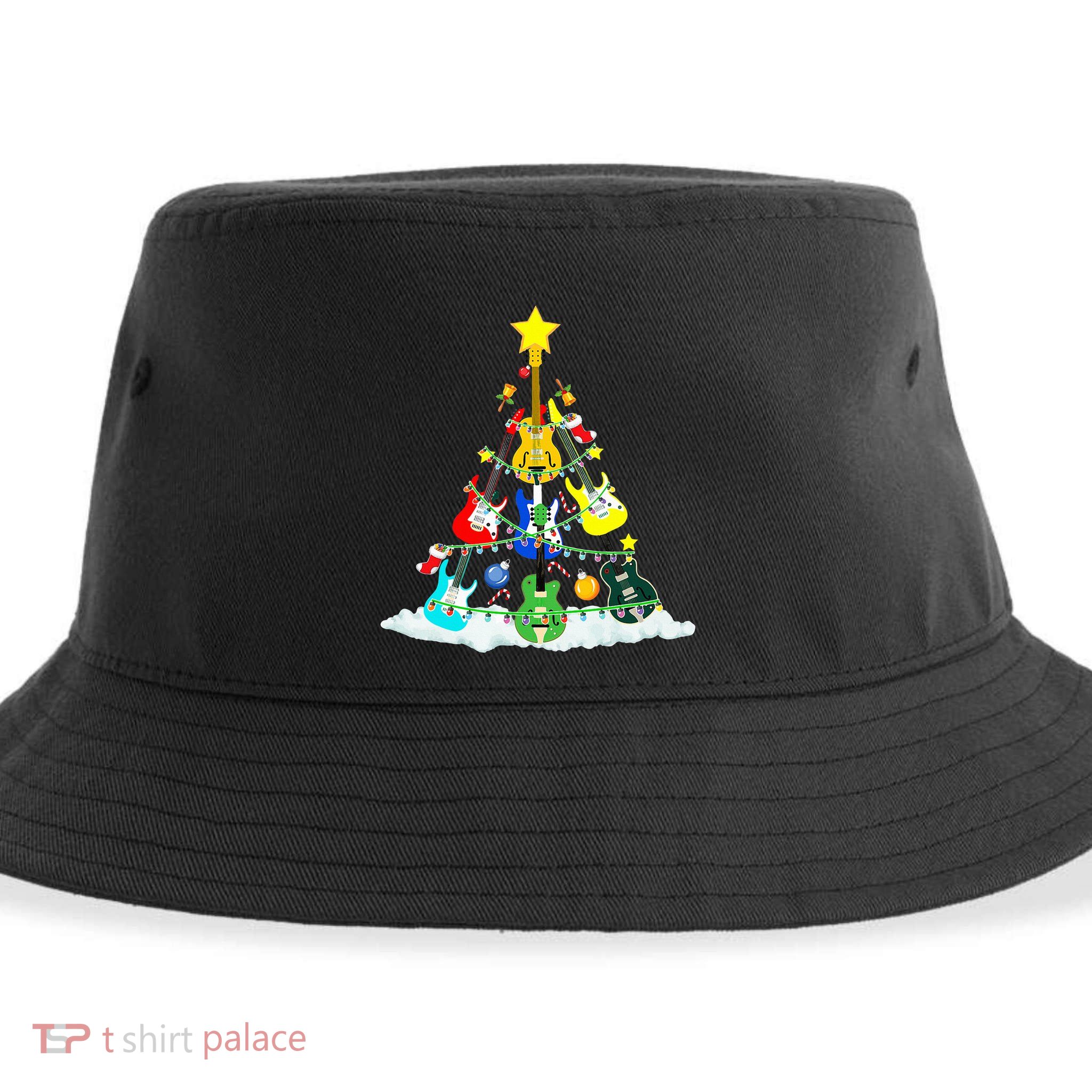 Cute Guitar Christmas Tree Music Stocking Stuffer  Sustainable Bucket Hat